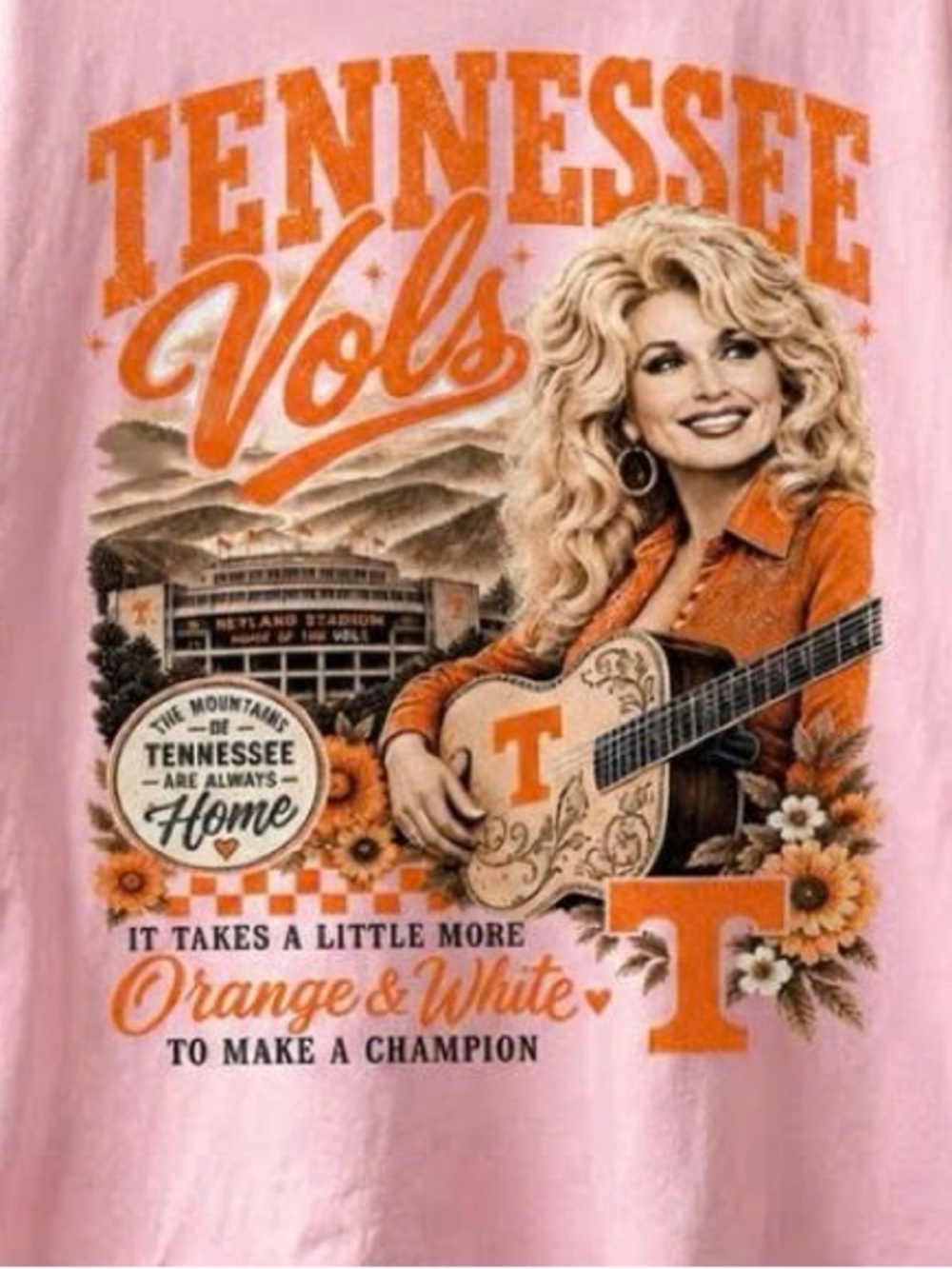 Tennessee Vols Pink Graphic Tee with Retro Dolly Parton Artwork - Picture 2 of 3